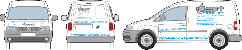 Autódekoráció VolksWagen Caddy vágott autómatrica, vágott autófólia logóval.
